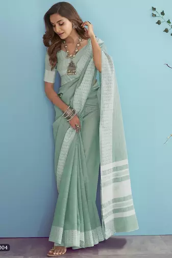 blue linen saree with blouse