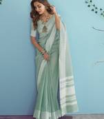 blue linen saree with blouse