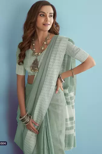 blue linen saree with blouse