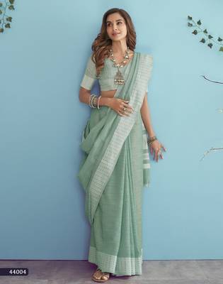 blue linen saree with blouse 4