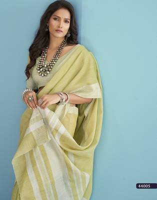 lemon linen saree with blouse 2
