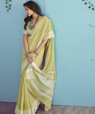 lemon linen saree with blouse 4