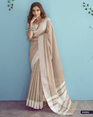 beige linen saree with blouse 1