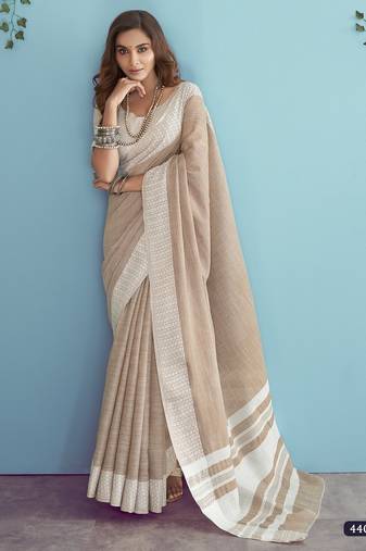 beige linen saree with blouse