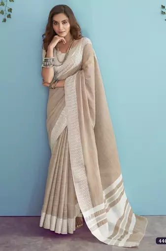 beige linen saree with blouse