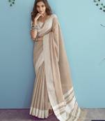 beige linen saree with blouse