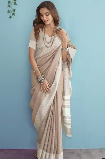 beige linen saree with blouse