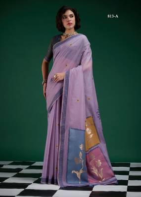 Purple cotton silk printed saree with blouse 1