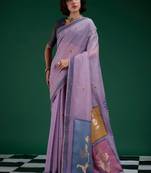 Purple cotton silk printed saree with blouse