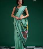 Turquoise cotton silk printed saree with blouse
