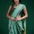 Turquoise cotton silk printed saree with blouse