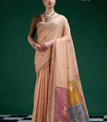 Peach cotton silk printed saree with blouse
