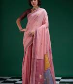 Pink cotton silk printed saree with blouse