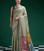 Sage cotton silk printed saree with blouse