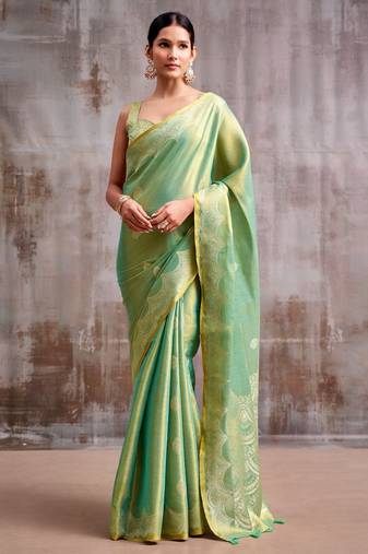 green tissue saree with blouse