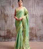 green tissue saree with blouse