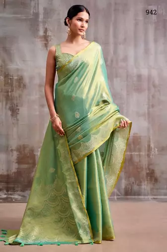 green tissue saree with blouse