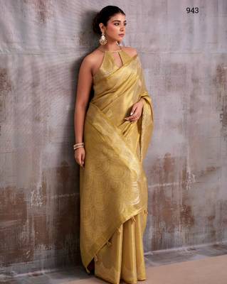 golden tissue saree with blouse 1