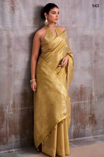 golden tissue saree with blouse