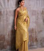 golden tissue saree with blouse