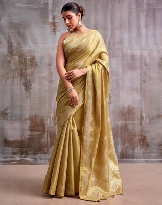 golden tissue saree with blouse 2