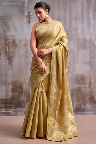 golden tissue saree with blouse