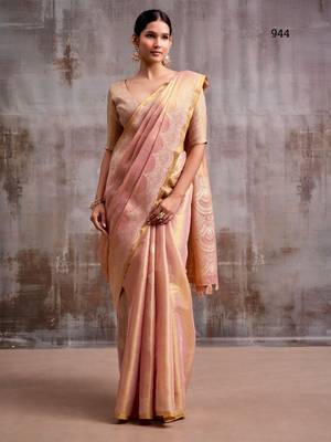 pink tissue saree with blouse 1