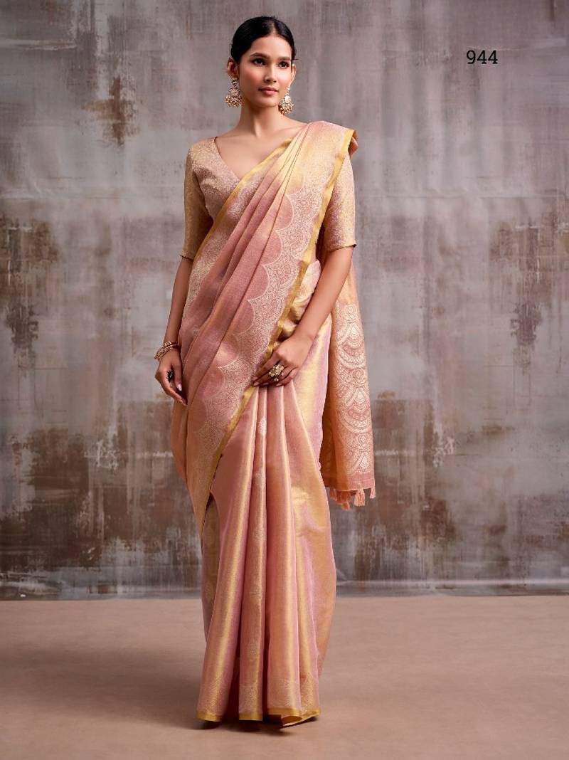 pink tissue saree with blouse