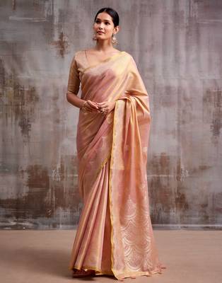 pink tissue saree with blouse 2
