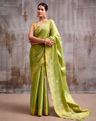 olive tissue saree with blouse 1