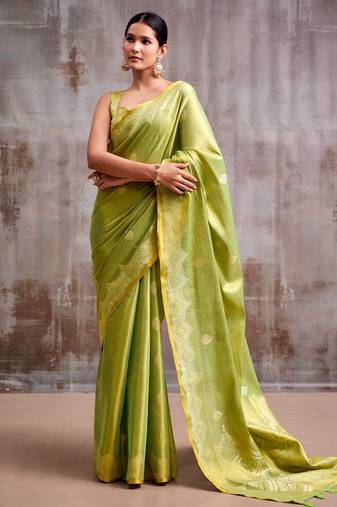 olive tissue saree with blouse