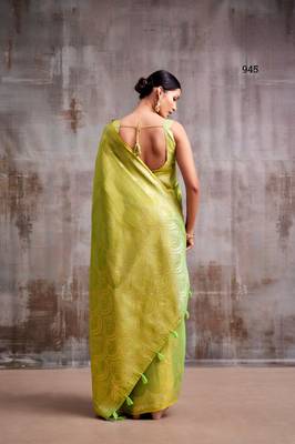 olive tissue saree with blouse 2