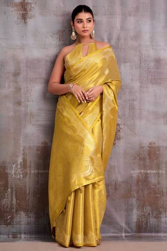 yellow tissue saree with blouse