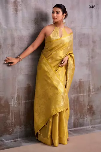 yellow tissue saree with blouse