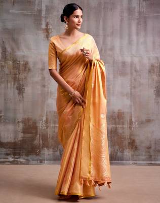 orange tissue saree with blouse 1