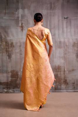 orange tissue saree with blouse 2