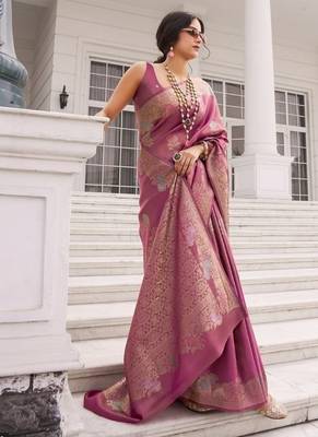 Purple silk blend saree with blouse 1