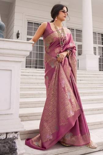 Purple silk blend saree with blouse