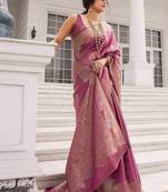Purple silk blend saree with blouse
