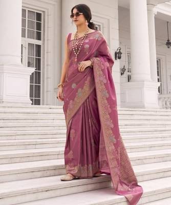 Purple silk blend saree with blouse 2