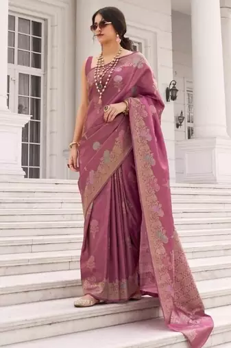 Purple silk blend saree with blouse