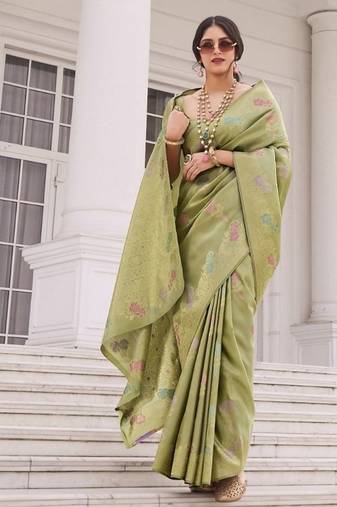 Green silk blend saree with blouse