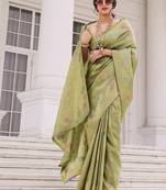 Green silk blend saree with blouse