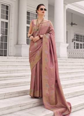 Pink silk blend saree with blouse 1