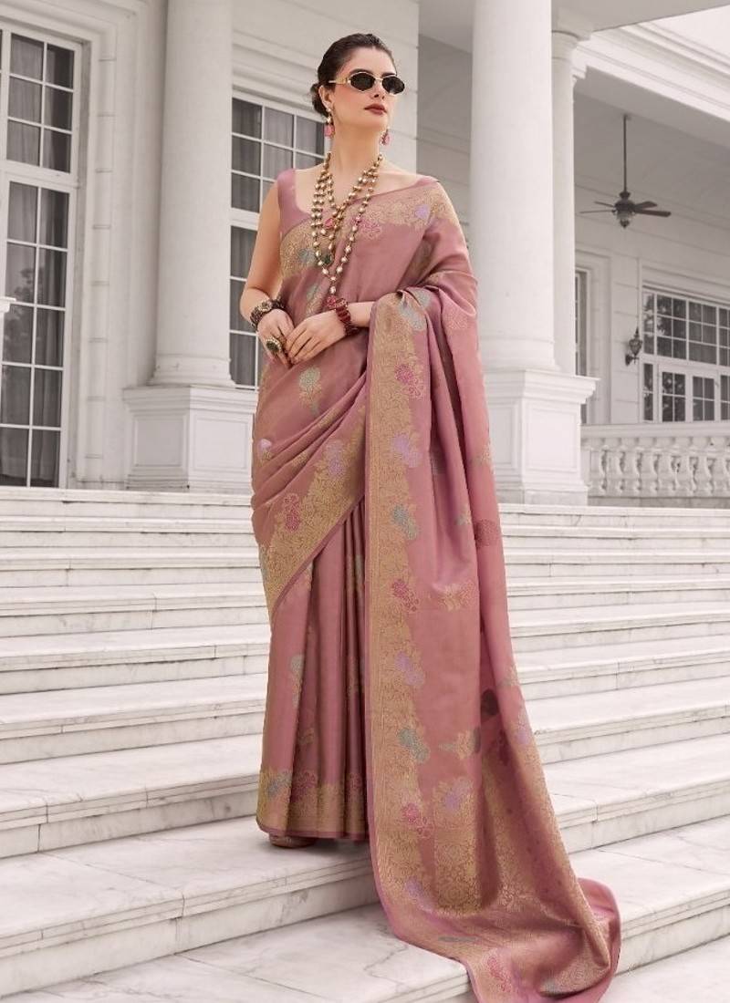 Pink silk blend saree with blouse