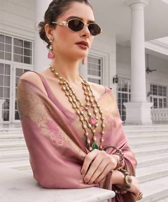 Pink silk blend saree with blouse 2
