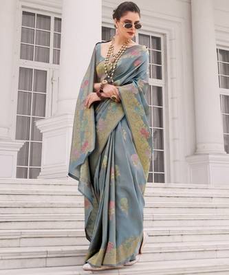 Blue silk blend saree with blouse 1