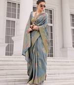 Blue silk blend saree with blouse