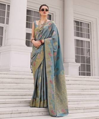 Blue silk blend saree with blouse 2