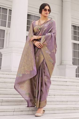 Lavender silk blend saree with blouse